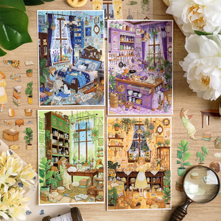 Cozy Rooms — Four Colorful Scene Sticker Kits